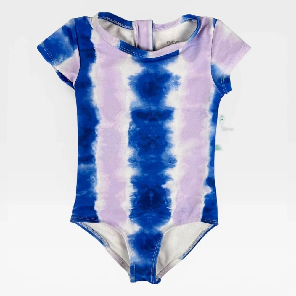 DSG Girls Britney One Piece Swimsuit S Lilac Blue Dye Stripe Size XS 4-6‎ NWT